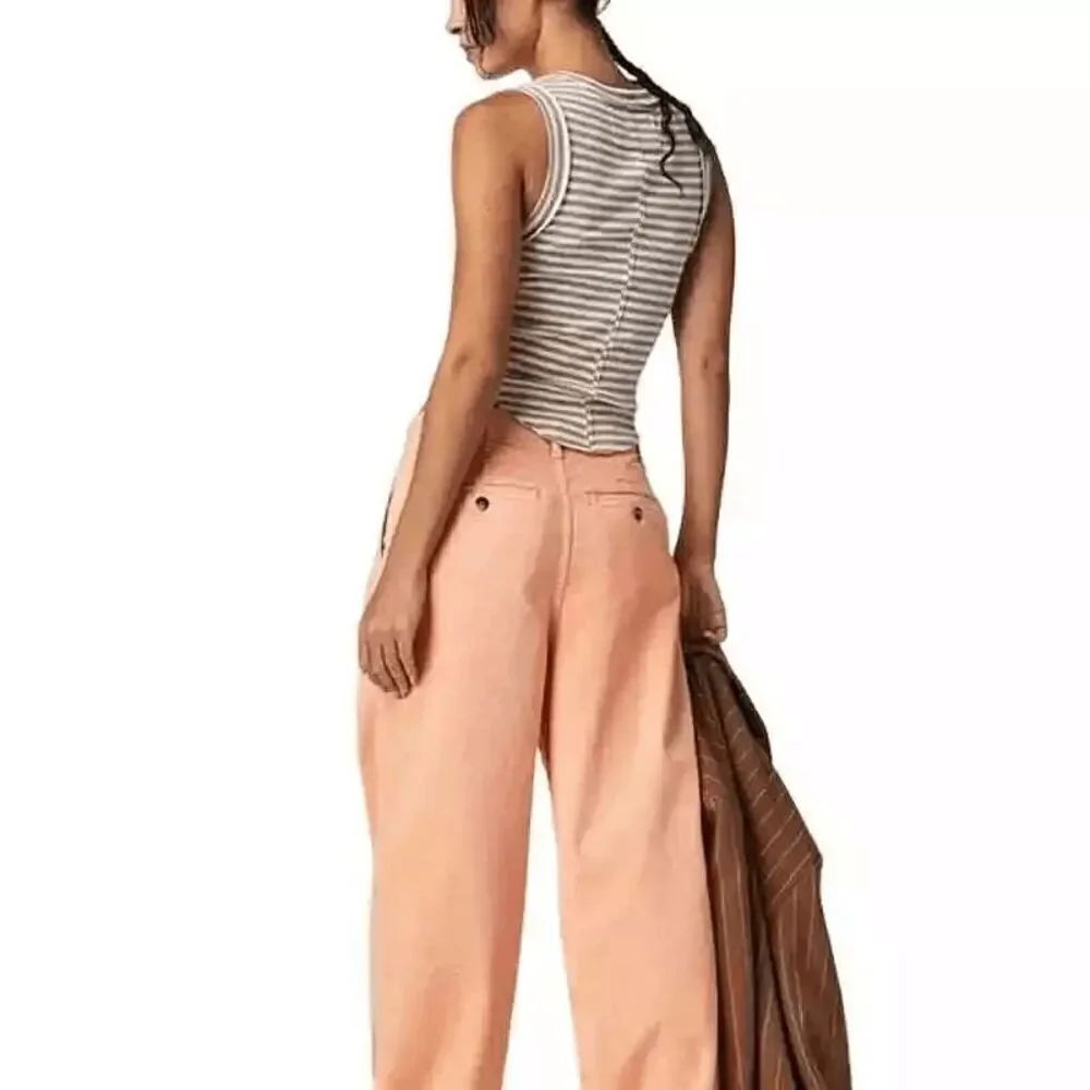 Free People Addy Wide Leg Chino Pants Pastel Light Orange Size 4 NWOT - Picture 13 of 14